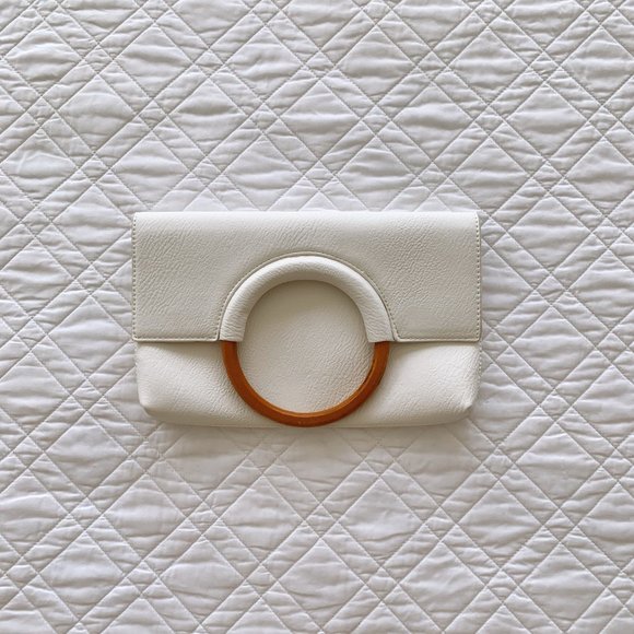 BP CLUTCH - FAUX LEATHER - WHITE - WOODEN HANDLE - Picture 4 of 10